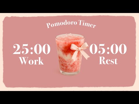 🍓2-Hours Strawberry Milk Study Timer˖ . ݁𝜗𝜚. ݁₊ | 4 Pomodoro Sets | Smooth Piano BGM | Study with Me