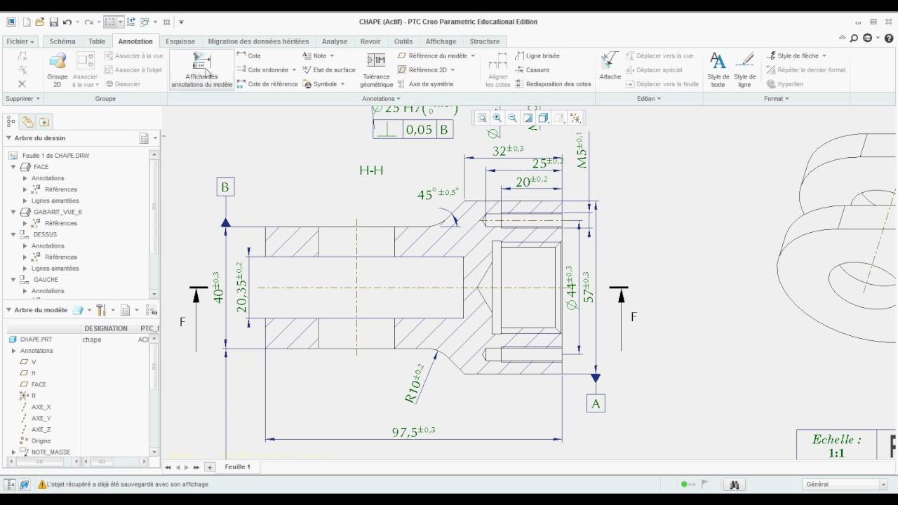Ajouter des axes de perçage sur une vue avec Creo