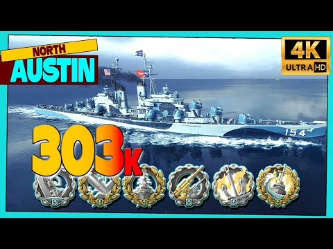 Cruiser Austin on map North, 303k damage - World of Warships