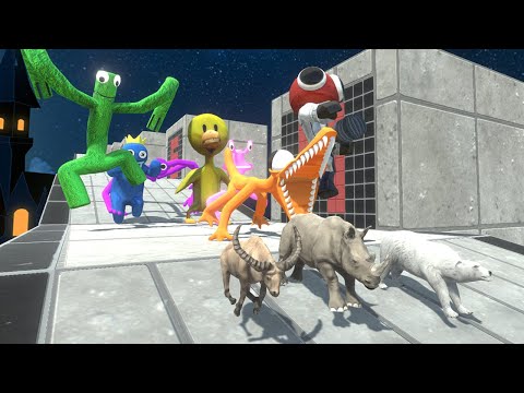 Running through 7 Levels of Danger | Rainbow friends Challenge - Animal Revolt Battle Simulator