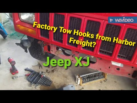 Jeep XJ Factory Front Tow Hook Bracket Install with Harbor Freight Tow Hooks #jeepxj
