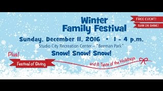 preview picture of video 'Beeman park Winter  family Festival in  Studio City 2014 | Gingerbread house building and snow'