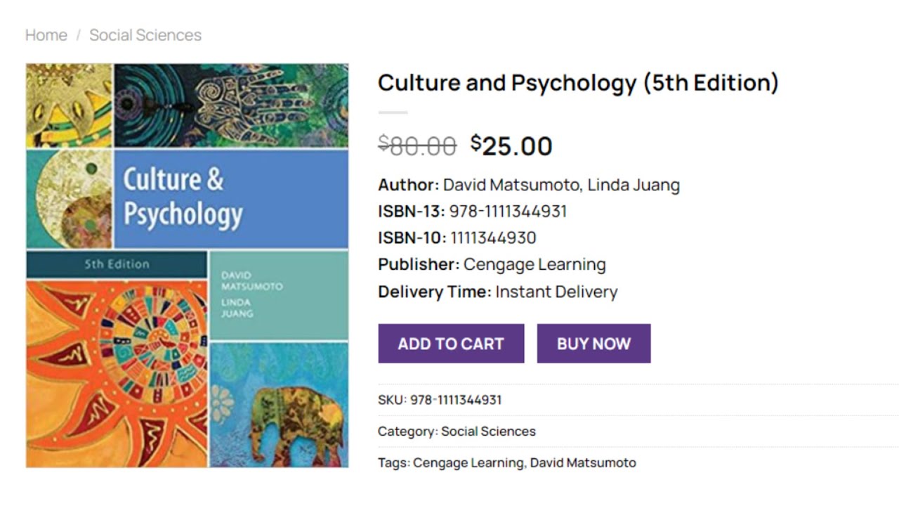 (PDF) Culture and Psychology (5th Edition) - Price $25 | eBook