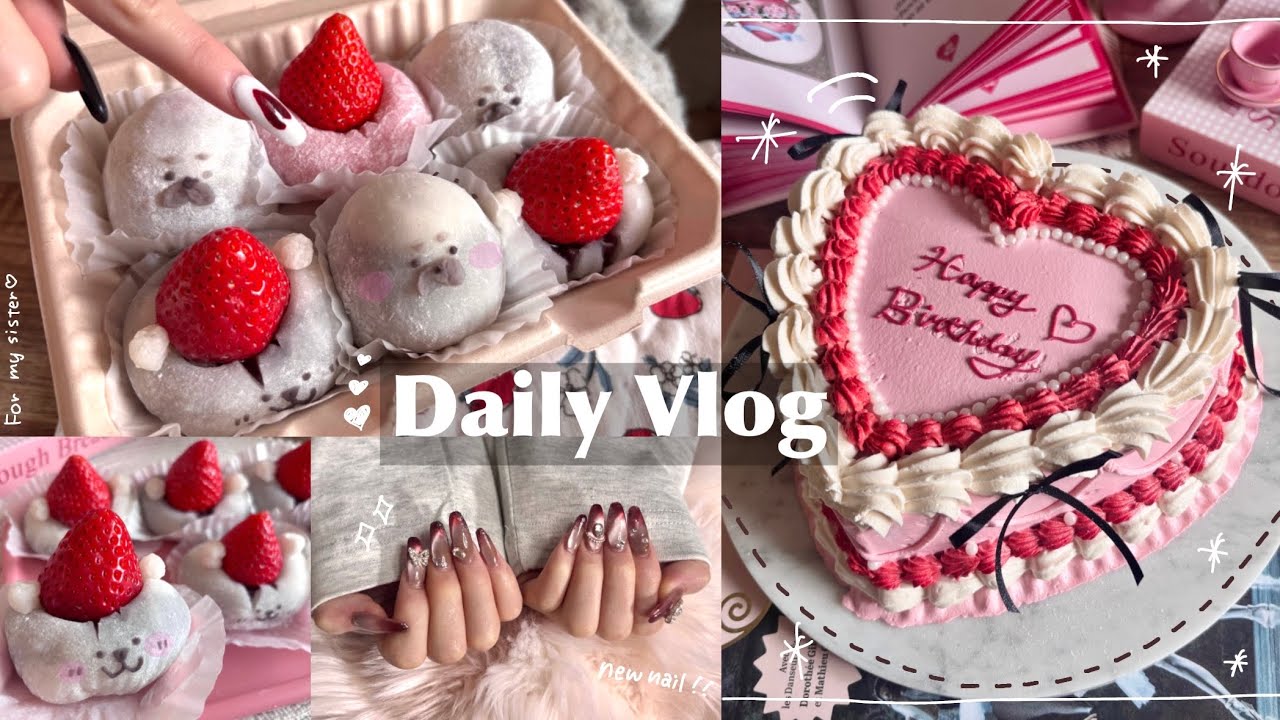 【Vlog】仕事終わりにお菓子を作る社会人のゆるい日常👩‍🍳🌷贅沢いちご大福＆ハートのヴィンテージケーキ💖半年ぶりのマグネイル✨