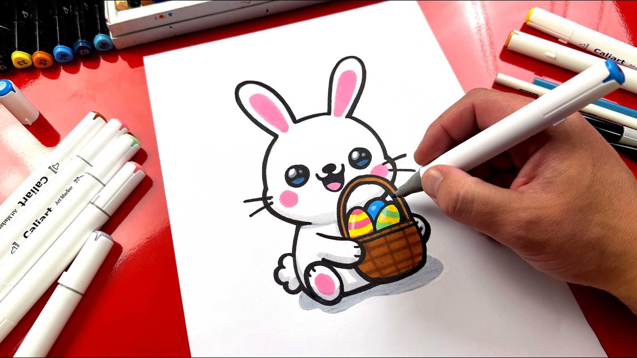 How To Draw The Easter Bunny Holding A Basket