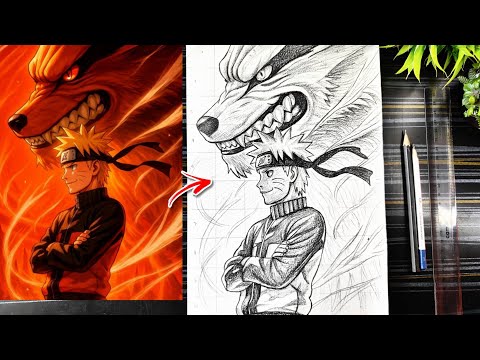 How To Draw Naruto Uzumaki with Kurama (Nine-Tails Fox) | Anime Drawing Step-by-Step Tutorial