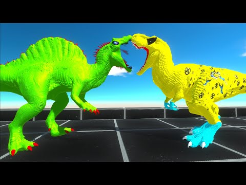 WOLVERINE T-REX vs ALIEN SPINOSAURUS DEATH RUN - Animal Revolt Battle Simulator