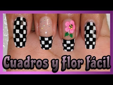 DECORACIÓN DE UÑAS CUADROS CON FLOR ♥ NailArt By Andy