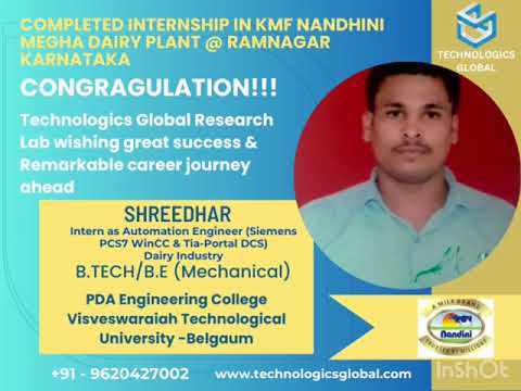 Completed Internship — KMF Nandhini Megha Dairy Plant, Ramanagara