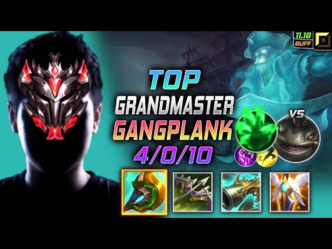 GrandMaster Gangplank TOP vs Tahm Kench - 천상계 장인 탑 갱플랭크 템트리 룬 신파자 착취 ガングプランク - LOL KR 11.18