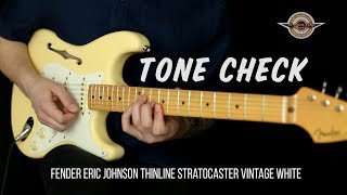 Video thumbnail for TONE CHECK: Fender Eric Johnson Thinline Stratocaster Maple Fingerboard Vintage White by Cream City Music