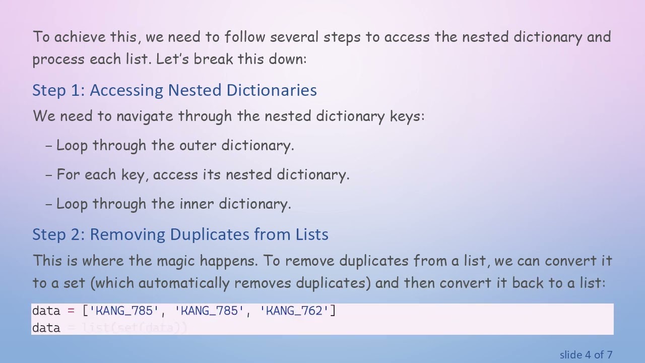 How to Remove Duplicate Values in a Nested Dictionary Using Python