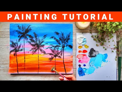 How to PAINT A SUNSET in Acrylics | Painting Tutorial