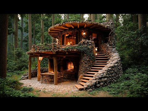 15 Days Building A Permanent Bushcraft Shelter: Wooden House With Natural Stone Roof