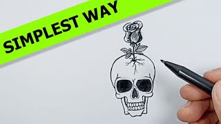 How to draw a skull with a rose | Simple Drawing Ideas