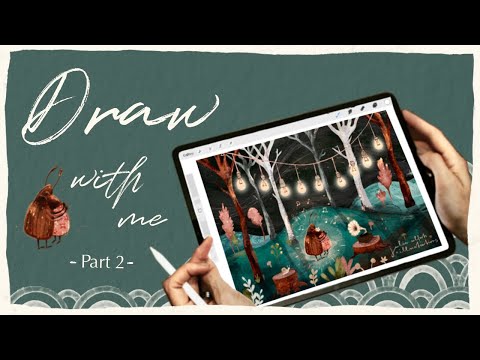 Children's Illustration in Procreate pt  2 -  Draw with me on your iPad   Bugs in Forest Night Scene