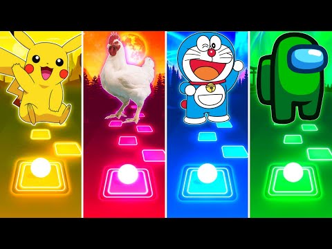 Pikachu Song vs Chicken Song vs Doraemon Song vs Among Us Song - Tiles Hop
