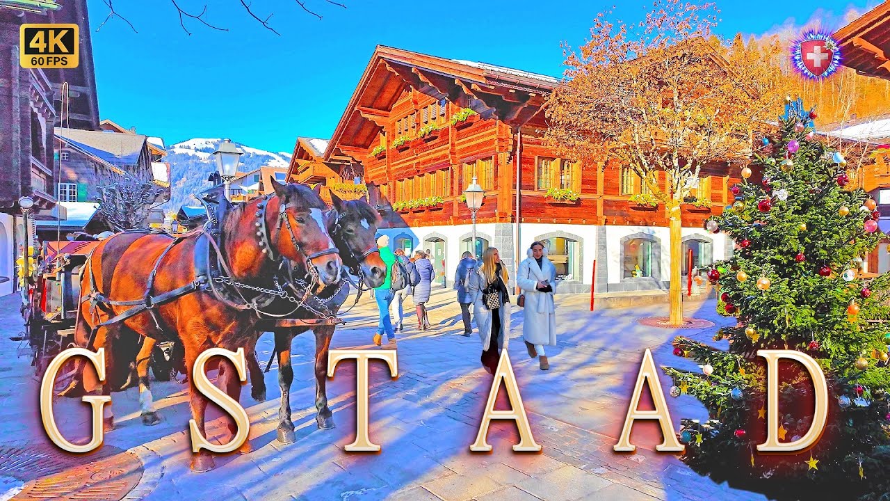 GSTAAD SWITZERLAND ✨ Glamorous Village Walking tour 4K Luxury shopping streets at Christmas time