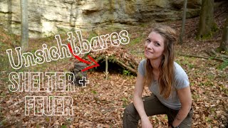 🌲🦊24h Bushcraft-Tour mit unsichtbaren Shelter & Feuer🔥 🌿🪓