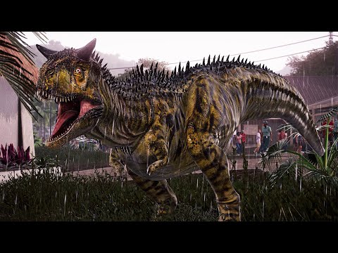 🌍 Jurassic World Evolution - Carnotaurus Vs Giganotosaurus Vs Carcharodontosaurus Breakout and Fight