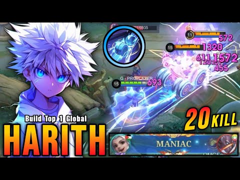 20 Kills + MANIAC!! Harith Killua Deadly Gold Laner!! - Build Top 1 Global Harith ~ MLBB