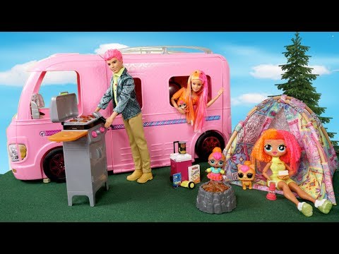 Barbie Doll LOL Family Camping Trip Adventure with Neonlicious