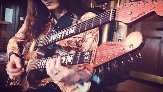 Double Neck, Croc-Skin, Wine-Barrel-Wood, Baritone Hybrid Guitar from Paoletti Guitars!