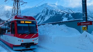 🇨🇭 Glacier Express route in the winter【4K】Visp - Brig - Fiesch - Oberwald - Realp - Andermatt