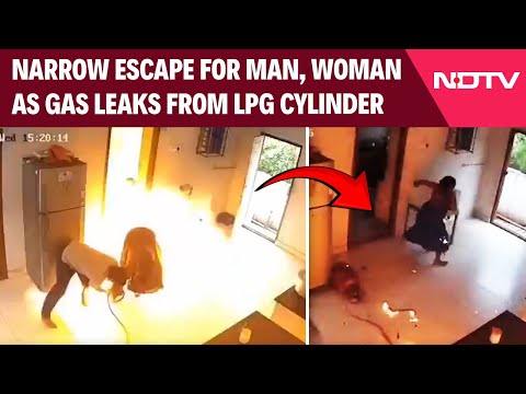 LPG Gas Explosion | Narrow Escape For Man, Woman As Gas Leaks From LPG Cylinder