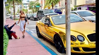 HOMELESS in GOLD BENTLEY Part 3 MIAMI Gold Digger Prank Social Experiment