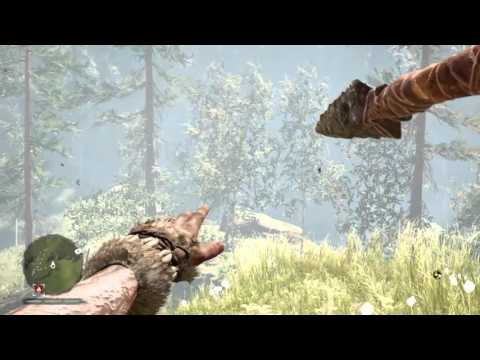 Far Cry Primal hunting animals,killed by a moose and flying goats