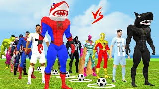 Siêu nhân người nhện soccer challenge vs shark Spider man roblox vs Superheroes Hulk vs venom, messi