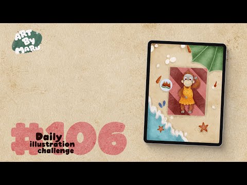 Daily illustration challenge - Day 106 - Little orangutan on the beach - Procreate drawing