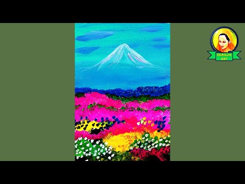 flower garden drawing with acrylic color | How to draw garden scenery Step by step | spring scenery
