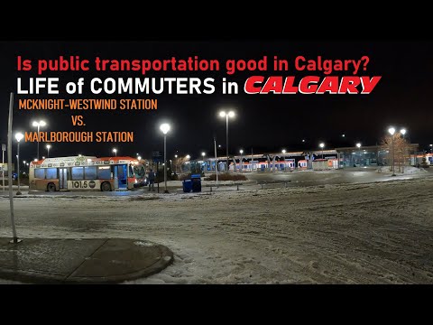 Commuters in Calgary north east at night 4K | Commuters in freezing cold