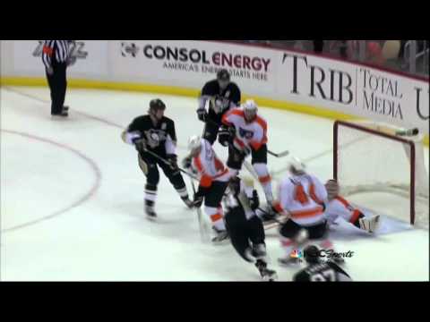 Sidney Crosby goal Philadelphia Flyers vs Pittsburgh Penguins 4/7/12 NHL hockey