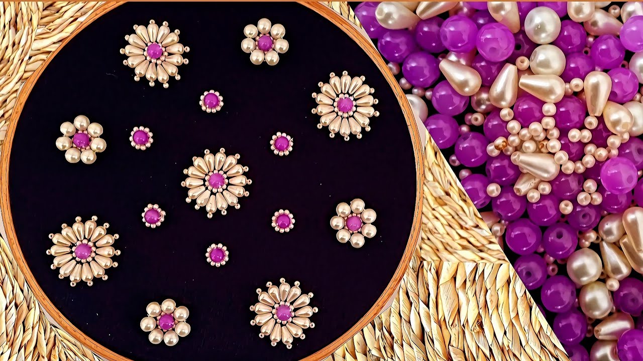 Designing an example of a beautiful flower in the art of jewelry embroidery#diy 💜💜💜
