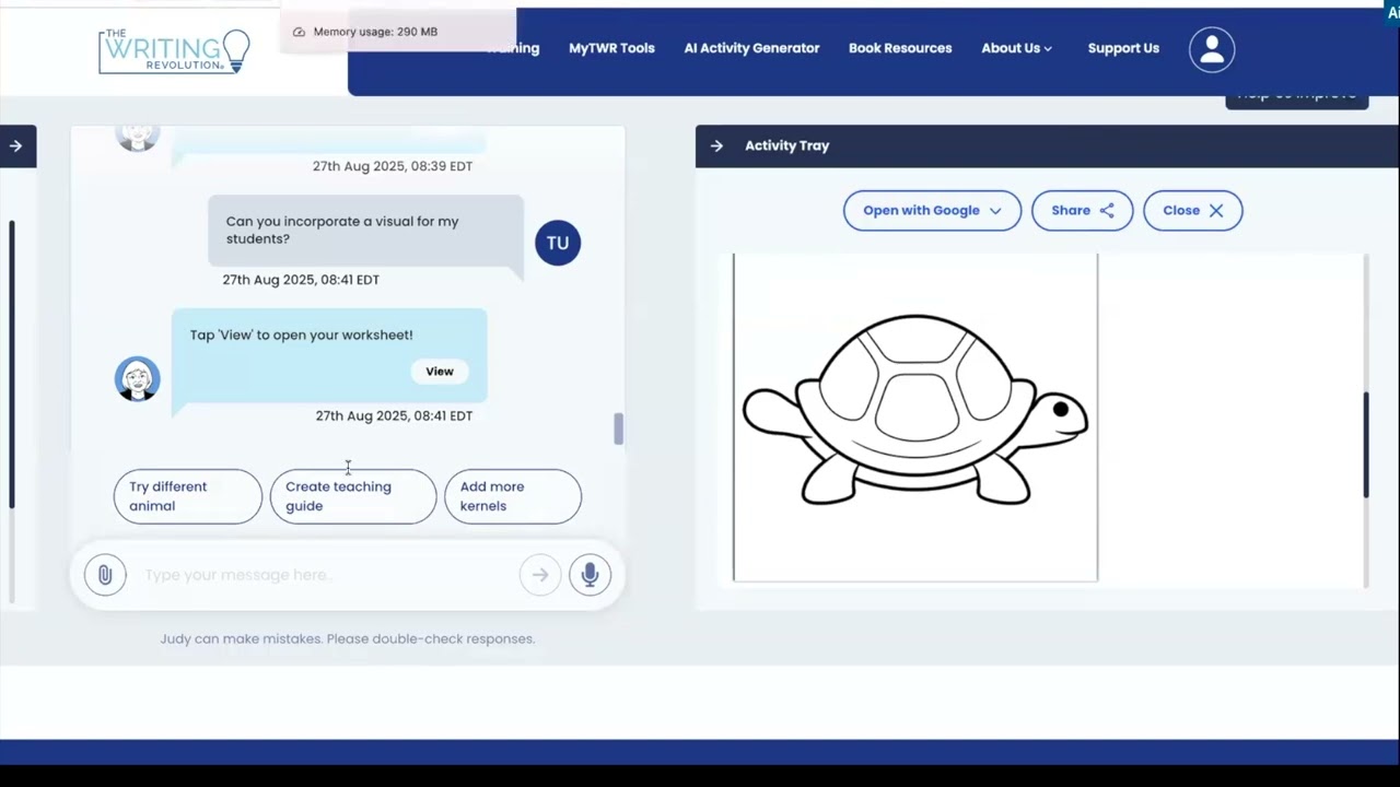 Demo of Judy: Upload PDF Lesson, Create Image, Teacher + Parent Guides, Student Article