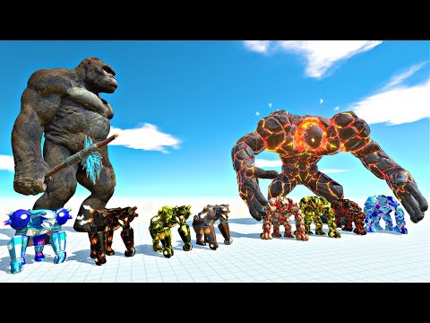 King Kong and Colorful Goro Team vs Colorful Lava Golem Team - Animal Revolt Battle Simulator