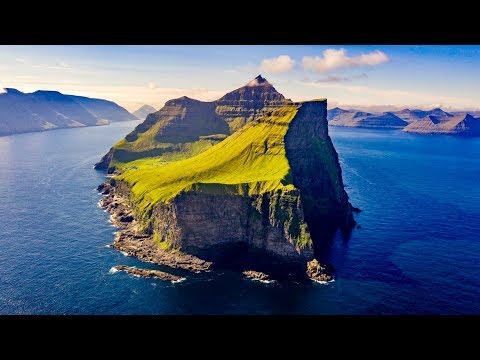 Faroe Islands Kallur Lighthouse Dronie 4K (Kalsoy)