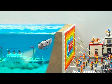 Lego Dam Breach Experiment with Lego Titanic Submarine Missing & Lego Titanic Sinking Simulation
