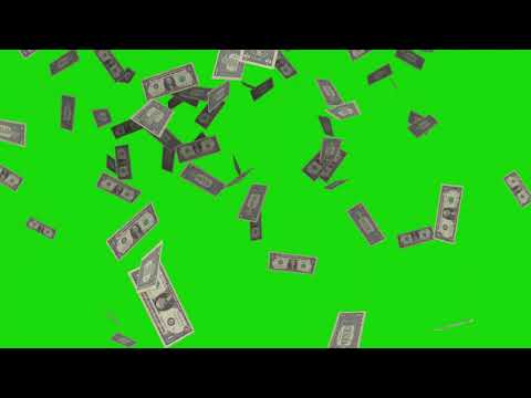 Футаж HD. Сверху падают доллары, хромакея