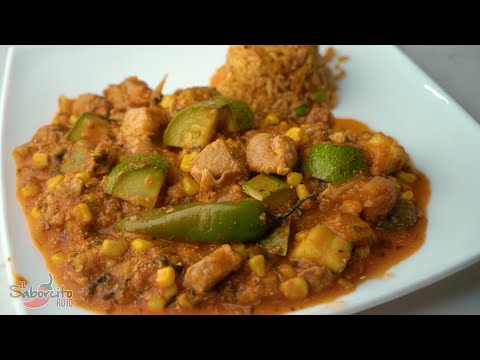 Carne de Puerco con Calabacita y Elote - "El Saborcito Rojo"