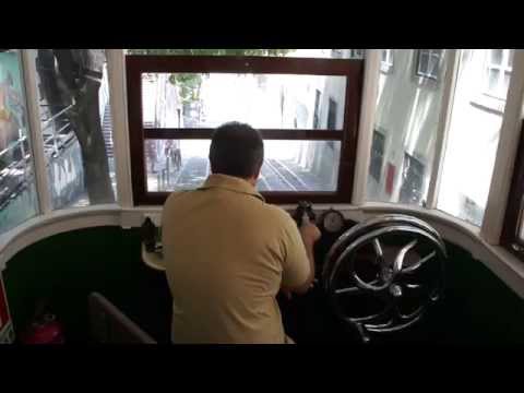 Riding Elevador da Gloria in Lisbon, Portugal.