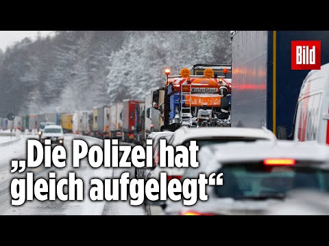 12 Stunden auf der A7 eingeschneit – Autofahrer rastet aus