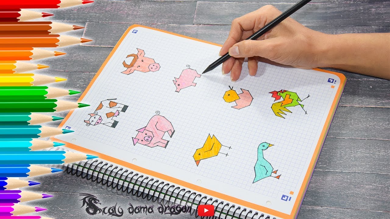 8 Animales de Granja hechos en cuadrícula / Farm animals made in grid