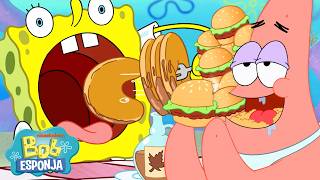Bob Esponja | 2 Horas de Bob Esponja e Patrick Comendo na Fenda do Biquíni 🍔 | Português