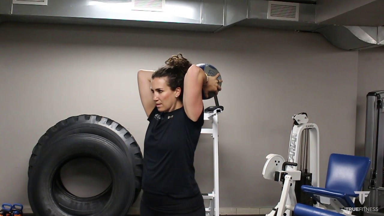 Med Ball Overhead Tricep Extensions - YouTube