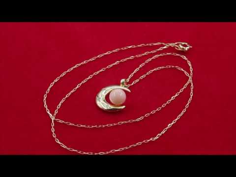 TELEIOS LUXE 18K GOLD 0.03CT DIAMONDS PINK CORAL MOON NECKLACE - TL0000060