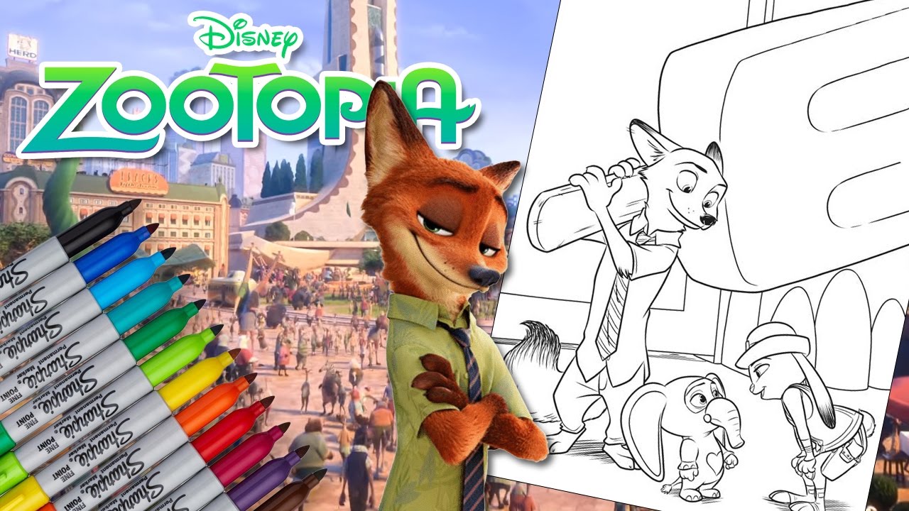 LEARN COLORS WITH NICK WILDE THE FOX | FUN ZOOTOPIA COLORING PAGES FOR KIDS